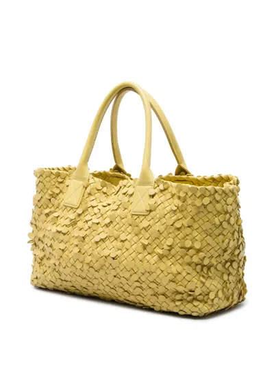 Pre-owned Bottega Veneta 2012-2026 Medium Nappa Intrecciato Poussin Paillettes Cabat Tote Bag In Yellow