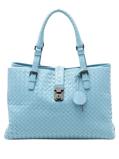 Pre-owned Bottega Veneta 2012-2026 Medium Nappa Intrecciato Roma Tote Bag In Blue