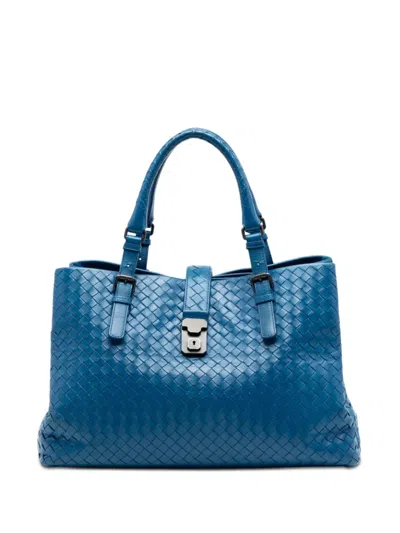 Pre-owned Bottega Veneta 2012-2026 Medium Nappa Intrecciato Roma Tote Bag In Blue