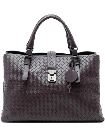 Pre-owned Bottega Veneta 2012-2026 Medium Nappa Intrecciato Roma Tote Bag In Brown