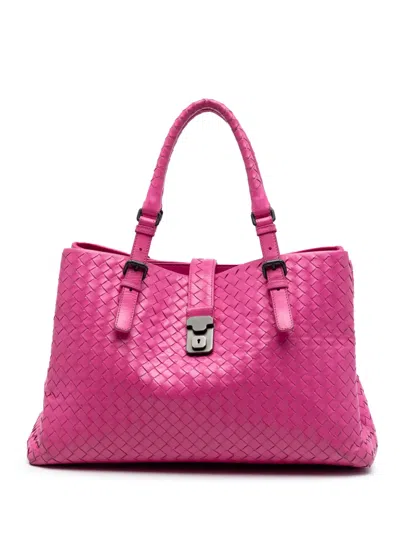 Pre-owned Bottega Veneta 2012-2026 Medium Nappa Intrecciato Roma Tote Bag In Pink