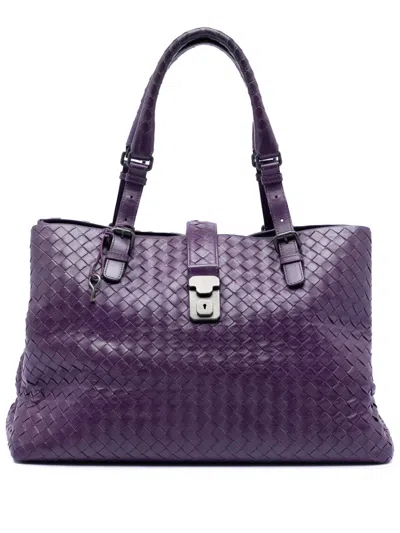 Pre-owned Bottega Veneta 2012-2026 Medium Nappa Intrecciato Roma Tote Bag In Purple