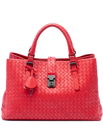 Pre-owned Bottega Veneta 2012-2026 Medium Nappa Intrecciato Roma Tote Bag In Red
