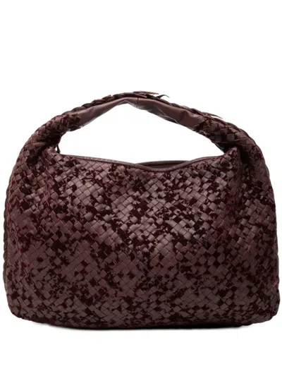 Pre-owned Bottega Veneta 2012-2026 Medium Velvet Speckled Nappa Intrecciato Veneta Hobo Bag In Red