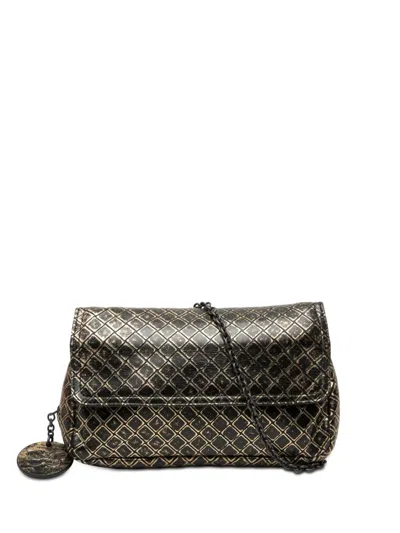 Pre-owned Bottega Veneta 2012-2026 Metallic Calfskin Intrecciomirage Chain Flap Crossbody Bag In Gold