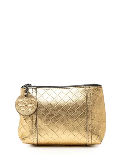 Pre-owned Bottega Veneta 2012-2026 Metallic Nappa Intrecciomirage Pouch In Gold