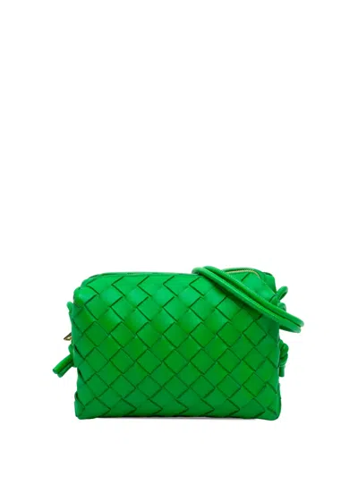 Pre-owned Bottega Veneta 2012-2026 Mini Lambskin Intrecciato Loop Camera Bag Crossbody Bag In Green