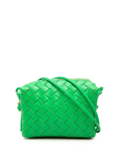 Pre-owned Bottega Veneta 2012-2026 Mini Lambskin Intrecciato Loop Camera Bag Crossbody Bag In Green