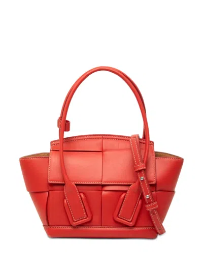 Pre-owned Bottega Veneta 2012-2026 Mini Leather Maxi Intrecciato The Arco Tote Satchel In Red
