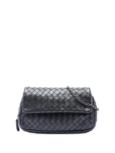 Pre-owned Bottega Veneta 2012-2026 Mini Nappa Intrecciato Expandable Chain Flap Crossbody Bag In Black