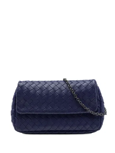 Pre-owned Bottega Veneta 2012-2026 Mini Nappa Intrecciato Expandable Chain Flap Crossbody Bag In Purple