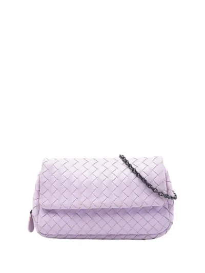 Pre-owned Bottega Veneta 2012-2026 Mini Nappa Intrecciato Expandable Chain Flap Crossbody Bag In Purple