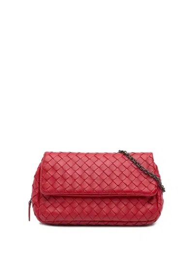 Pre-owned Bottega Veneta 2012-2026 Mini Nappa Intrecciato Expandable Chain Flap Crossbody Bag In Red