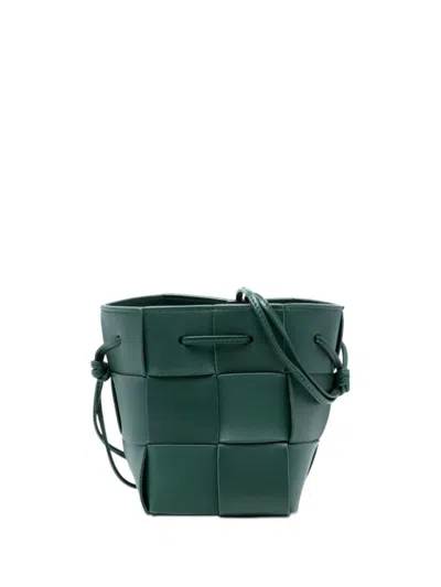 Pre-owned Bottega Veneta 2012-2026 Mini Nappa Maxi Intrecciato Cassette Bucket Bag In Green