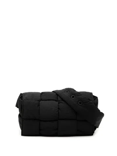 Pre-owned Bottega Veneta 2012-2026 Mini Nylon Intrecciato Padded Tech Cassette Belt Bag In Black
