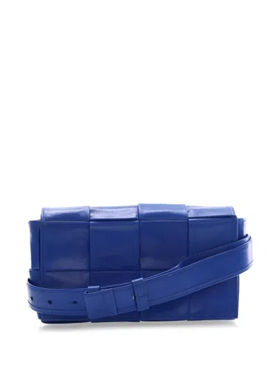 Pre-owned Bottega Veneta 2012-2026 Mini Paper Calfskin Intrecciato Cassette Belt Bag In Blue