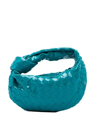 Pre-owned Bottega Veneta 2012-2026 Mini Patent Intrecciato Jodie Hobo Bag In Blue