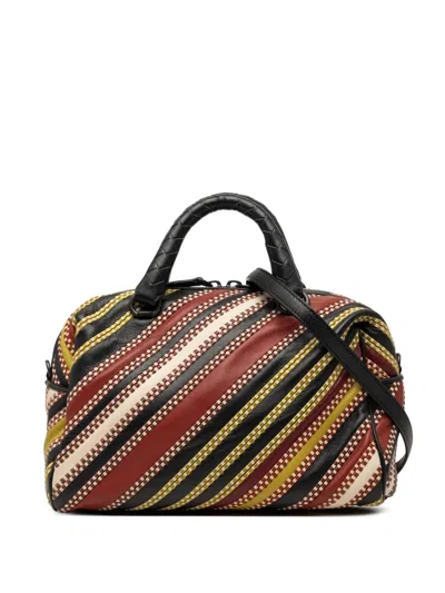 Pre-owned Bottega Veneta 2012-2026 Nappa Diagonal Stripe Boston Bag Satchel In Black