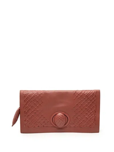Pre-owned Bottega Veneta 2012-2026 Nappa Embossed Intrecciato Turn Lock Clutch Bag In Brown