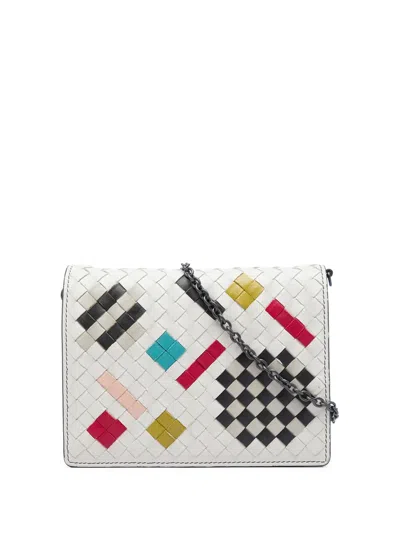Pre-owned Bottega Veneta 2012-2026 Nappa Intrecciato Abstract Wallet On Chain Crossbody Bag In White