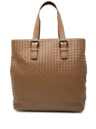 Pre-owned Bottega Veneta 2012-2026 Nappa Intrecciato Belted Tote Bag In Brown