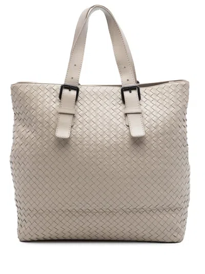 Pre-owned Bottega Veneta 2012-2026 Nappa Intrecciato Belted Tote Bag In Neutral