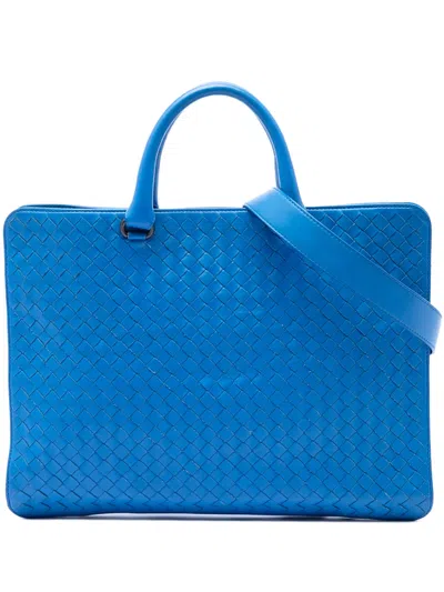 Pre-owned Bottega Veneta 2012-2026 Nappa Intrecciato Briefcase Business Bag In Blue