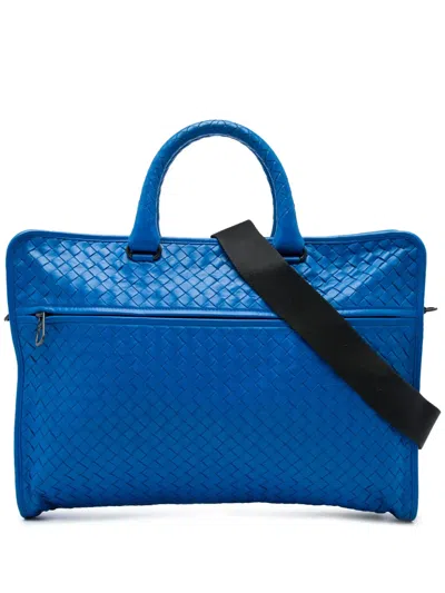 Pre-owned Bottega Veneta 2012-2026 Nappa Intrecciato Briefcase Business Bag In Blue