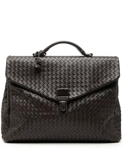 Pre-owned Bottega Veneta 2012-2026 Nappa Intrecciato Briefcase Business Bag In Brown