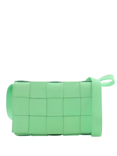 Pre-owned Bottega Veneta 2012-2026 Nappa Intrecciato Cassette Crossbody Bag In Green