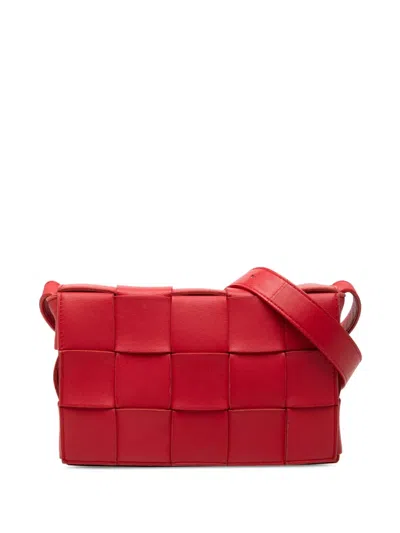 Pre-owned Bottega Veneta 2012-2026 Nappa Intrecciato Cassette Crossbody Bag In Red