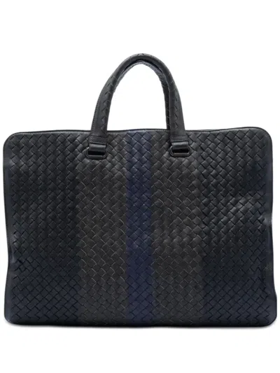 Pre-owned Bottega Veneta 2012-2026 Nappa Intrecciato Club Fume Briefcase Business Bag In Black