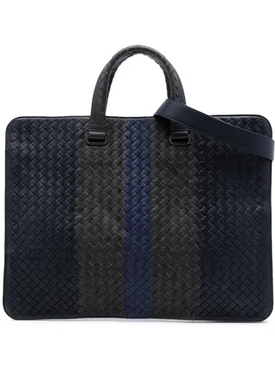 Pre-owned Bottega Veneta 2012-2026 Nappa Intrecciato Club Fume Briefcase Business Bag In Black