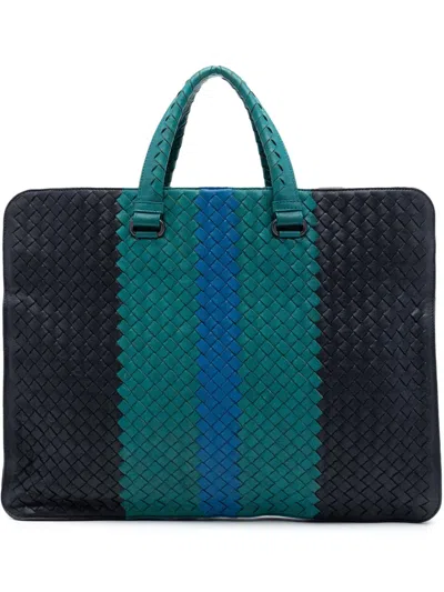 Pre-owned Bottega Veneta 2012-2026 Nappa Intrecciato Club Fume Briefcase Business Bag In Black
