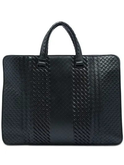 Pre-owned Bottega Veneta 2012-2026 Nappa Intrecciato Club Fume Briefcase Business Bag In Black