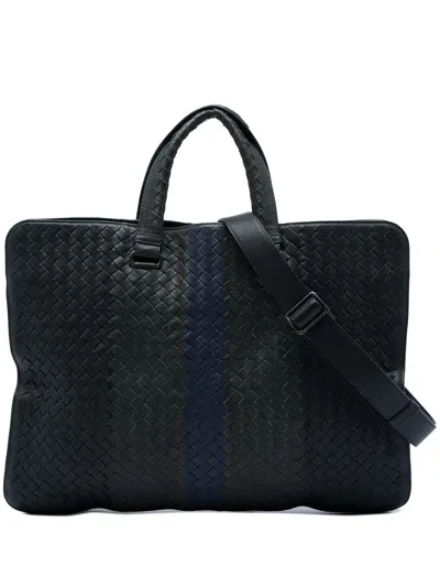 Pre-owned Bottega Veneta 2012-2026 Nappa Intrecciato Club Fume Briefcase Business Bag In Black