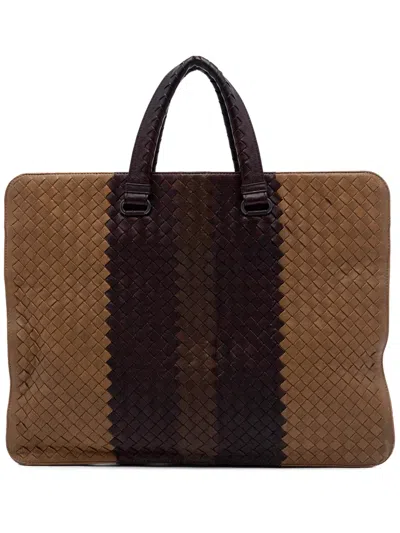 Pre-owned Bottega Veneta 2012-2026 Nappa Intrecciato Club Fume Briefcase Business Bag In Brown