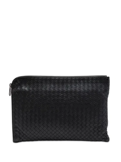 Pre-owned Bottega Veneta 2012-2026 Nappa Intrecciato Clutch Bag In Black