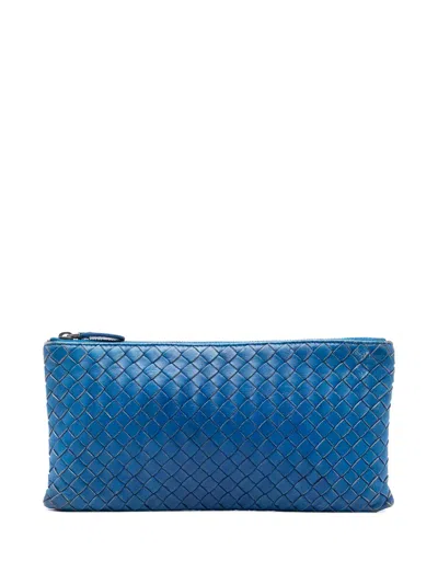 Pre-owned Bottega Veneta 2012-2026 Nappa Intrecciato Clutch Bag In Blue