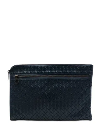 Pre-owned Bottega Veneta 2012-2026 Nappa Intrecciato Clutch Bag In Blue