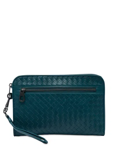 Pre-owned Bottega Veneta 2012-2026 Nappa Intrecciato Clutch Bag In Blue