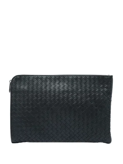 Pre-owned Bottega Veneta 2012-2026 Nappa Intrecciato Clutch Bag In Grey