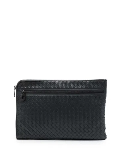 Pre-owned Bottega Veneta 2012-2026 Nappa Intrecciato Clutch Bag In Grey