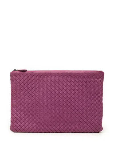 Pre-owned Bottega Veneta 2012-2026 Nappa Intrecciato Clutch Bag In Purple