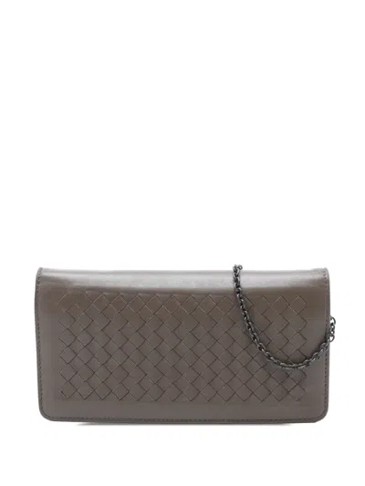 Pre-owned Bottega Veneta 2012-2026 Nappa Intrecciato Continental Wallet On Chain Crossbody Bag In Brown