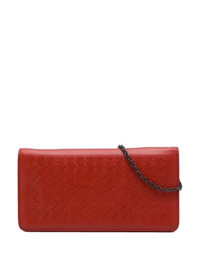 Pre-owned Bottega Veneta 2012-2026 Nappa Intrecciato Continental Wallet On Chain Crossbody Bag In Orange