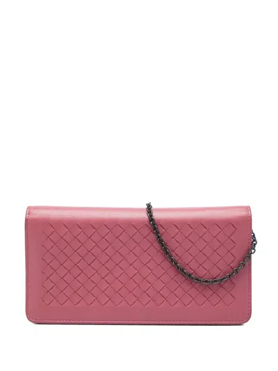 Pre-owned Bottega Veneta 2012-2026 Nappa Intrecciato Continental Wallet On Chain Crossbody Bag In Pink
