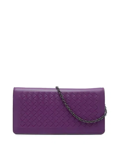 Pre-owned Bottega Veneta 2012-2026 Nappa Intrecciato Continental Wallet On Chain Crossbody Bag In Purple