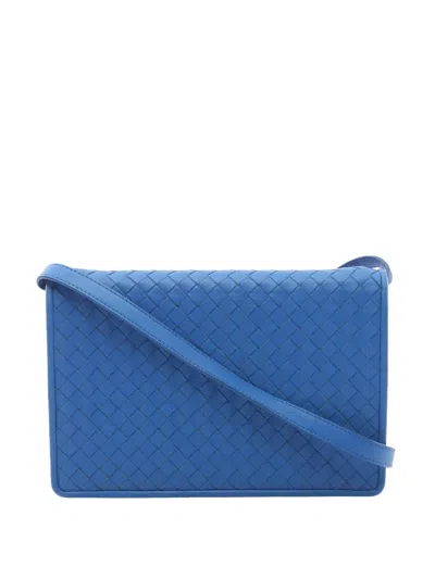 Pre-owned Bottega Veneta 2012-2026 Nappa Intrecciato Crossbody Bag In Blue