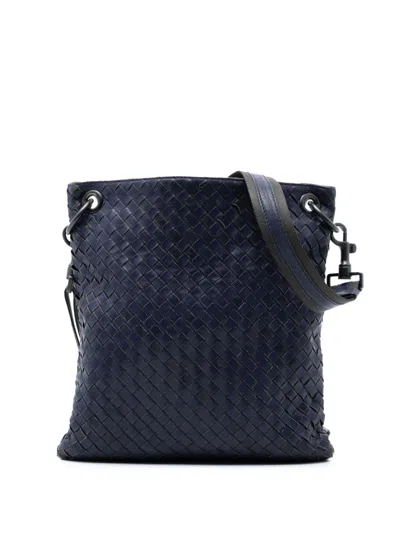 Pre-owned Bottega Veneta 2012-2026 Nappa Intrecciato Crossbody Bag In Blue